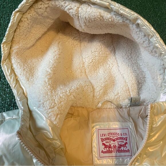 Levi's Hooded Puffer Jacket Ivory Irredescnet Size Large - Picture 5 of 6